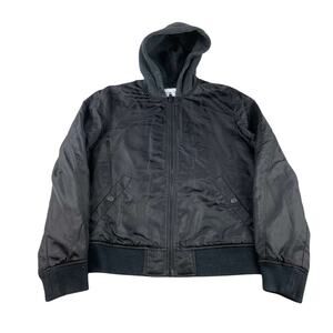 The Kooples X Sport Hooded Bomber Jacket Men's Small Black Zip Snap Pockets Logo